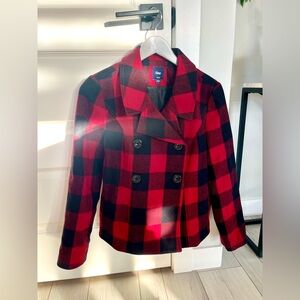 GAP Red Plaid Pea Coat
